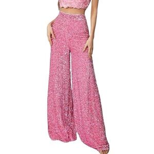 Faeriesty Sequin Wide Leg Pants Pink Size Medium